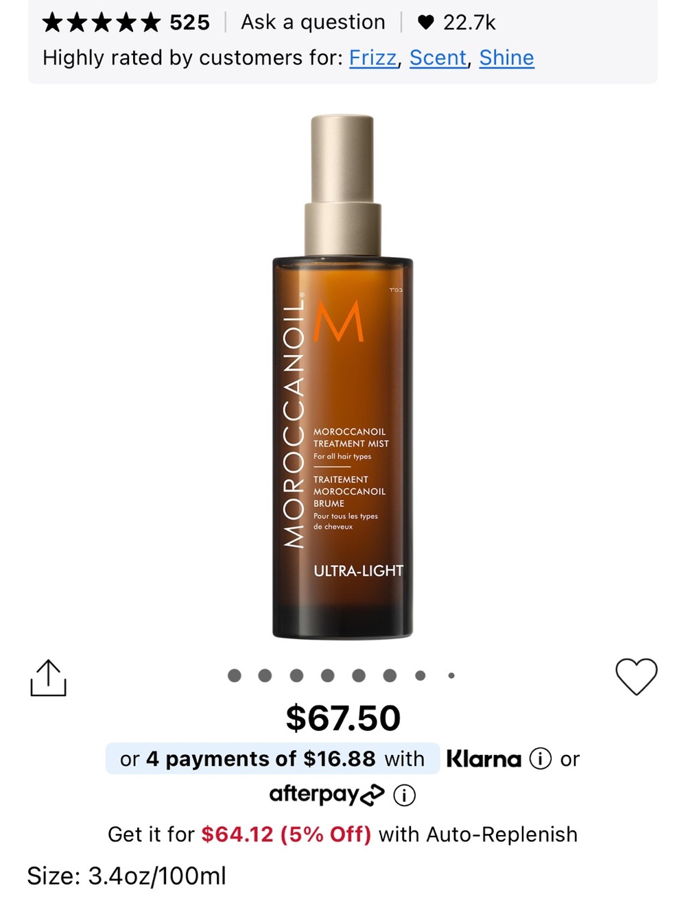 Moroccanoil Ultra-Light Treatment Mist — Amber Bottle with Gold Spray Cap